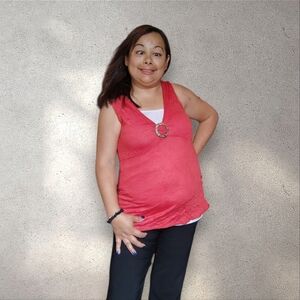 Daniel Laurent Coral Sleeveless V Neck Tank Top